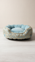 Cloud Blue Plush Pet Bed With Gold Trim