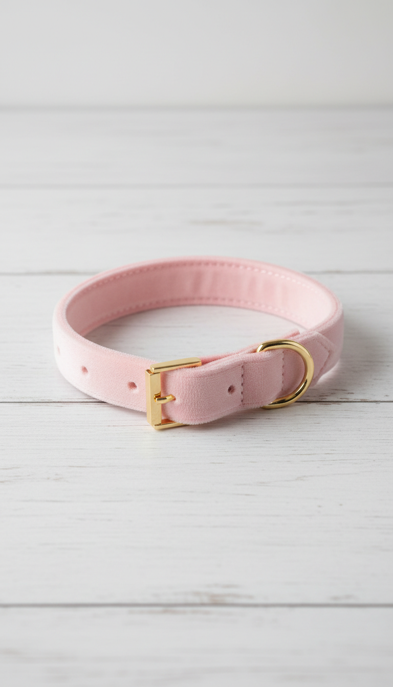 Pastel Pink Velvet Dog Collar